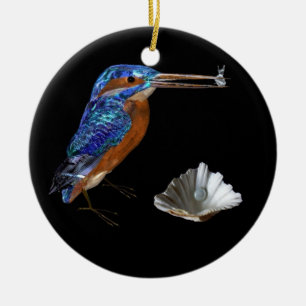 EISVOGEL-U. SEASHELLS-BLAUES SAPHIR-MONOGRAMM KERAMIKORNAMENT