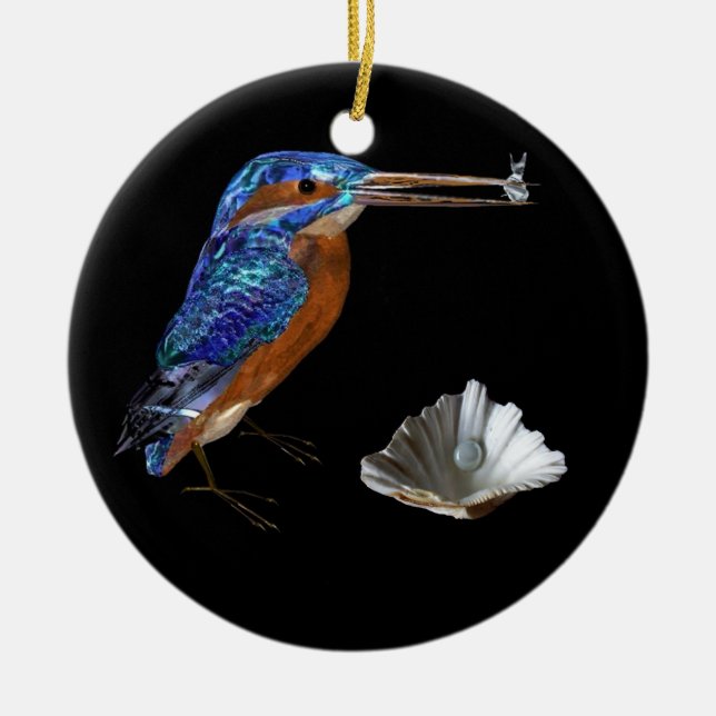 EISVOGEL-U. SEASHELLS-BLAUES SAPHIR-MONOGRAMM KERAMIKORNAMENT (Vorne)