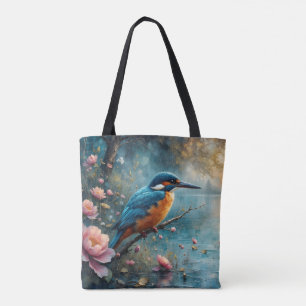 Eisvogel über Wasser und Rosen