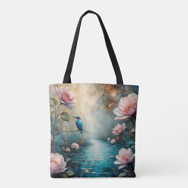 Eisvogel über Wasser und Rosen (Rückseite)