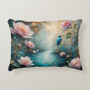 Eisvogel und rosa Rosen Dekokissen