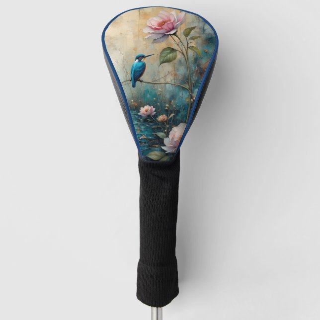 Eisvogel und rosa Rosen Golf Headcover (Vorderseite)