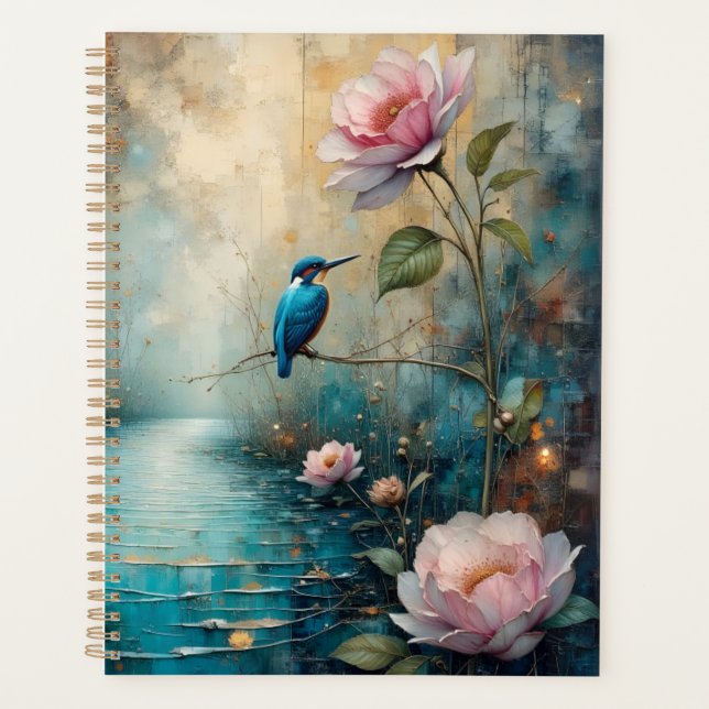 Eisvogel und rosa Rosen Planer (Vorderseite)