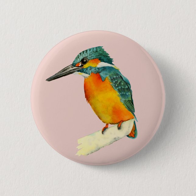 Eisvogel-Vogel-Aquarell-Malerei Button (Vorderseite)
