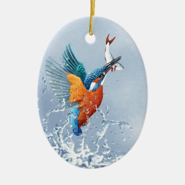 Eisvogelfliegen aus dem Wasser heraus Keramikornament (Vorne)