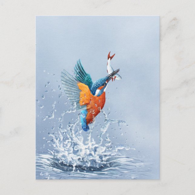 Eisvogelfliegen aus dem Wasser heraus Postkarte (Vorderseite)