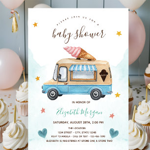Eiswagen Stars Hearts Baby Shower   Einladung