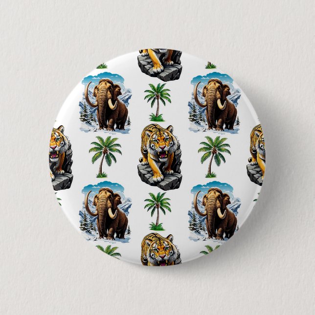 Eiszeit Mammoth Saberzahnzahn Tiger Muster Design Button (Vorderseite)