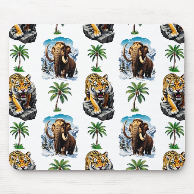 Eiszeit Mammoth Saberzahnzahn Tiger Muster Design Mousepad (Vorne)