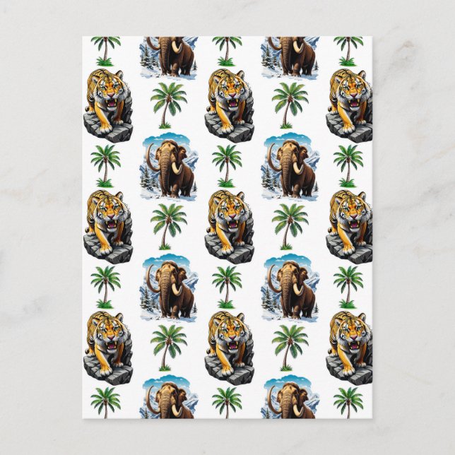 Eiszeit Mammoth Saberzahnzahn Tiger Muster Design Postkarte (Vorderseite)