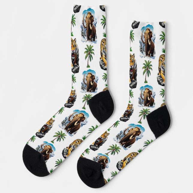 Eiszeit Mammoth Saberzahnzahn Tiger Muster Design Socken (Linkes Detail)