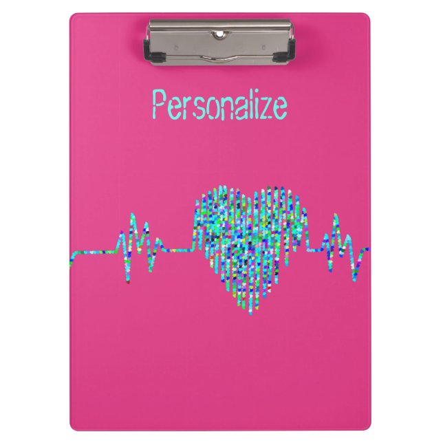 EKG Herzerkrankung ekel line pink blau niedlich Klemmbrett (Vorderseite)