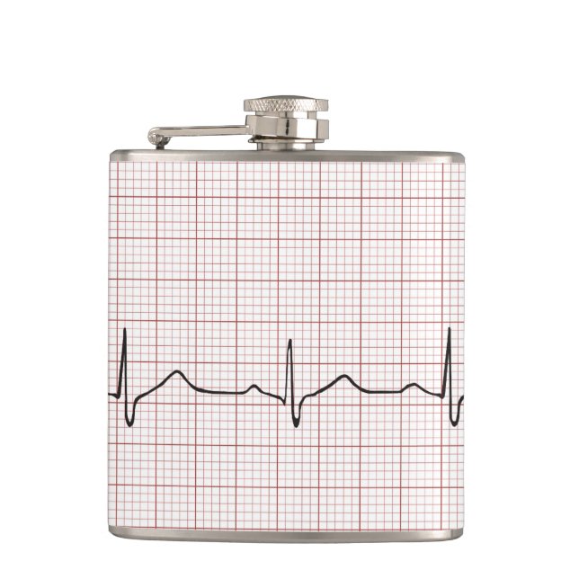 EKG Herzschlag auf Zeichenpapier mit Flachmann (Vorderseite)