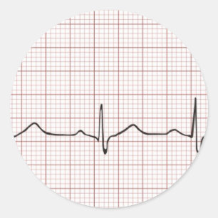EKG Herzschlag auf Zeichenpapier mit Runder Aufkleber