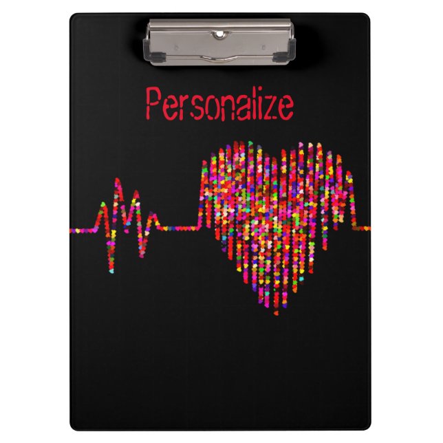 EKG-Linie Herz schwarz Klemmbrett (Vorderseite)