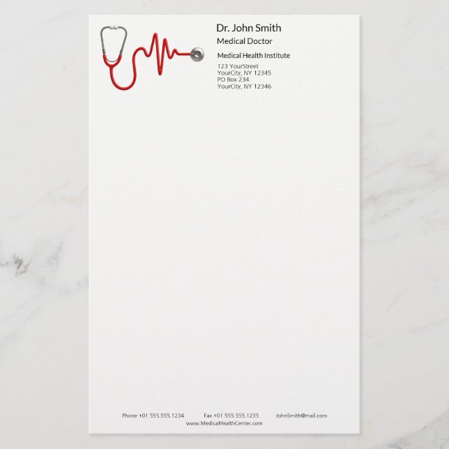EKG Wave EKG Stethoscope Heartbeat Line Medical Briefpapier (Vorderseite)