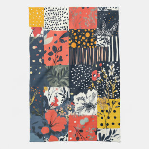 Eklektische, kühne botanische Patchworkarbeit mit Geschirrtuch