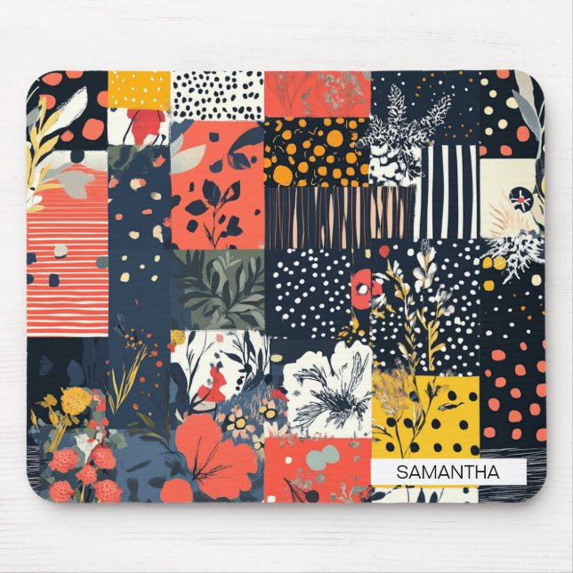 Eklektische, kühne botanische Patchworkarbeit mit  Mousepad (Vorne)