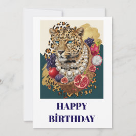 Eklektische Leopardin mit Perlen zum Geburtstag, Karte