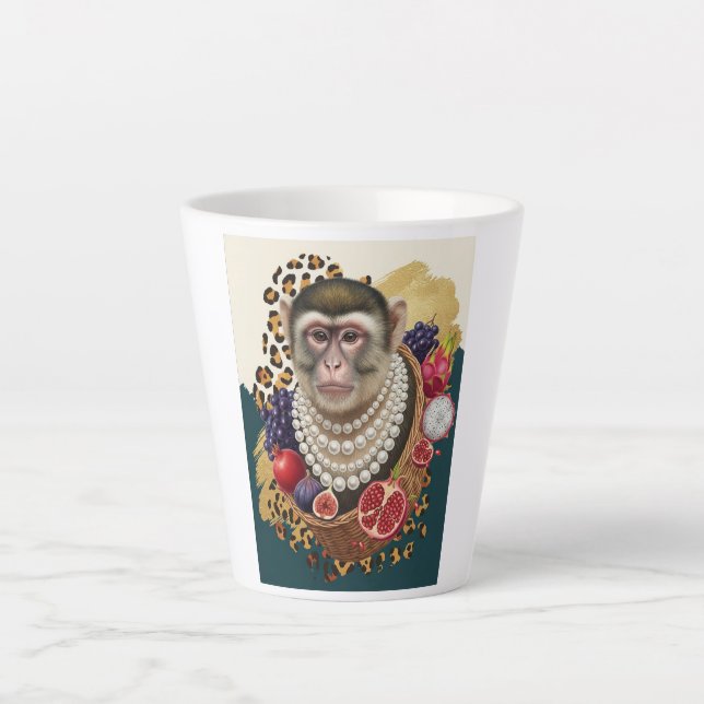 Eklektischer Affe mit Perlen Latte Tasse, Chic Max Milchtasse (Vorderseite)