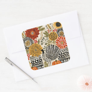 Eklektischer Boho-Dahlia-Herbst-Truthahn Quadratischer Aufkleber
