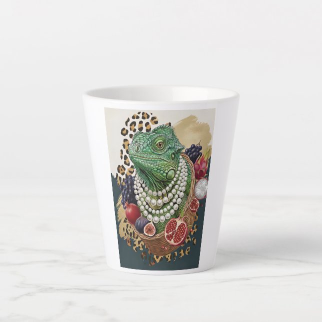 Eklektischer Leguan mit Perlen Latte-Mug, Chic Max Milchtasse (Vorderseite)