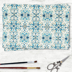 Eklektisches blaues und grünes Fliesenmuster Décou Seidenpapier