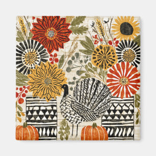 Eklektisches Boho-Dahlia-Herbst-Truthahn Magnet