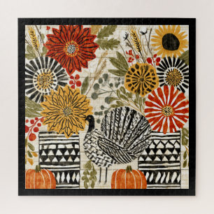 Eklektisches Boho-Dahlia-Herbst-Truthahn Puzzle