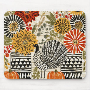 Eklektisches Boho-Dahlia-Herbsttruthahn Mousepad