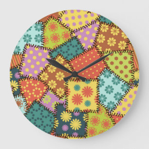 Eklektisches Patchwork: Vielfältige Muster-Mischun Große Wanduhr