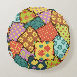 Eklektisches Patchwork: Vielfältige Muster-Mischun Rundes Kissen
