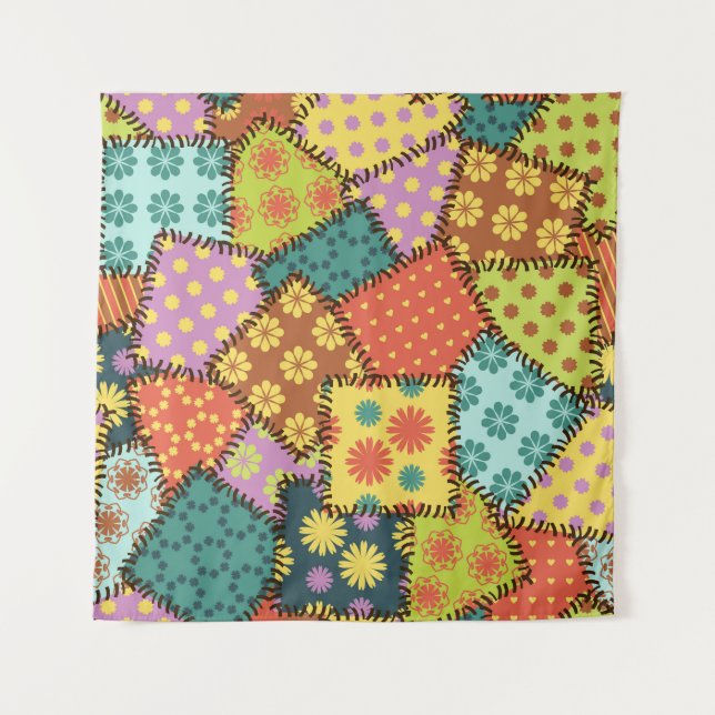 Eklektisches Patchwork: Vielfältige Muster-Mischun Wandteppich (Vorderseite)
