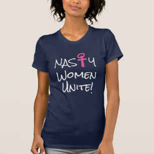 "Eklige Frauen vereinigen!"  mit rosa Frauensymbol T-Shirt
