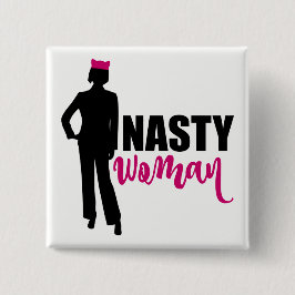 Eklige weibliche Silhouette und rosa Pussy Katzenh Button