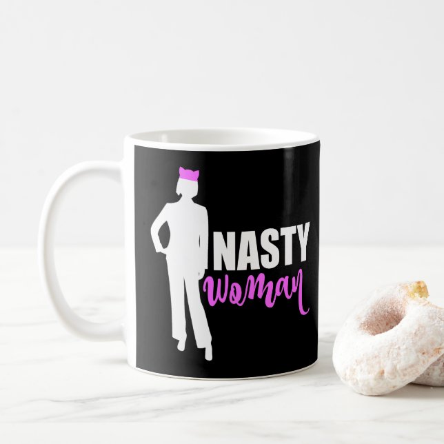 Eklige weibliche Silhouette und rosa Pussy Katzenh Tasse (Mit Donut)