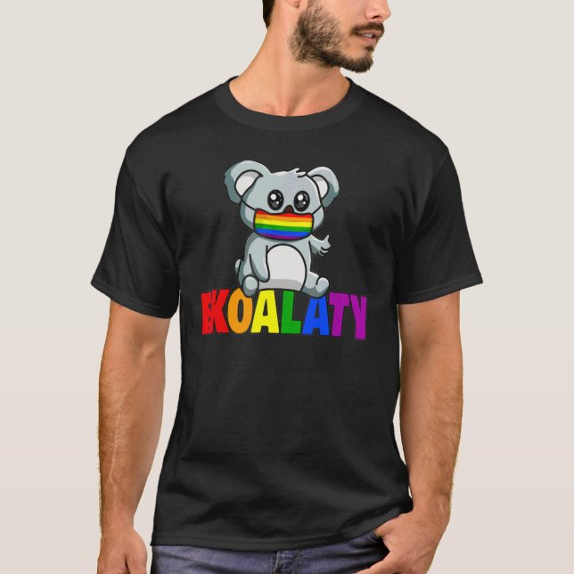 Ekoalaty Niedlich Koala Bear Regenbogen Flag Maske T-Shirt (Vorderseite)