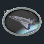 El Al Maslool Space Shuttle Ovale Gürtelschnalle<br><div class="desc">Für zukünftige jüdische Astronauten. Eine digitale Darstellung eines El Al (Israels ikonischer nationaler Luftfrachtführer) Raumschiffs,  das in den Orbit eindringt. Die Erde ist unten zu sehen; eine Raumstation schwimmt in der Ferne. Maslool ist das hebräische Wort für "Umlaufbahn"</div>