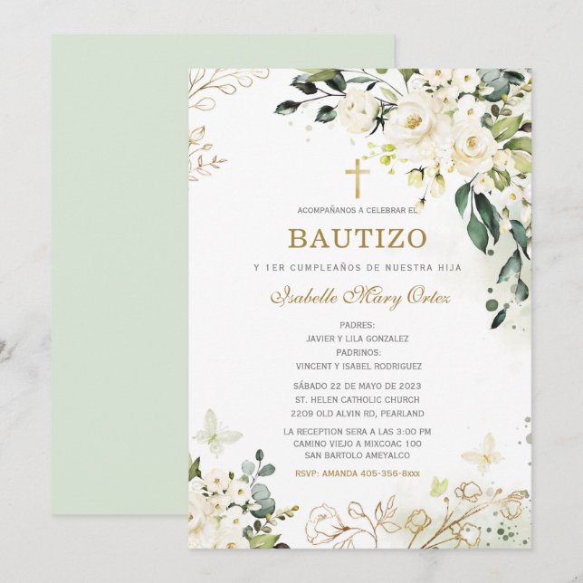 El Bautizo y Primer Añito de nuestra hija Einladung (Vorne/Hinten)