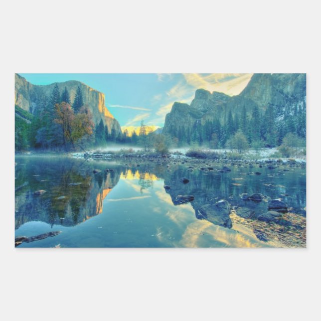 El Capitan und drei Brüder Reflektion Rechteckiger Aufkleber (Vorderseite)