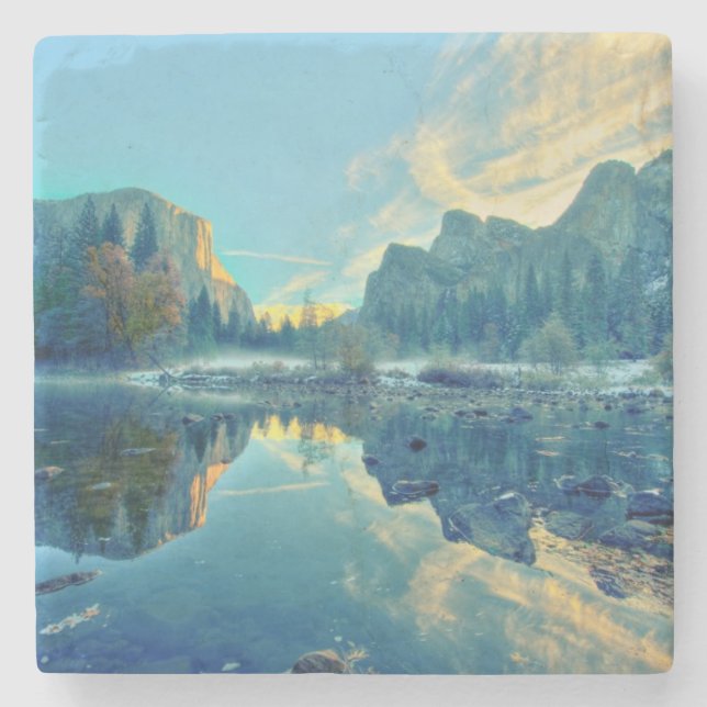 EL Capitan und drei Bruder-Reflexion Steinuntersetzer (Vorderseite)