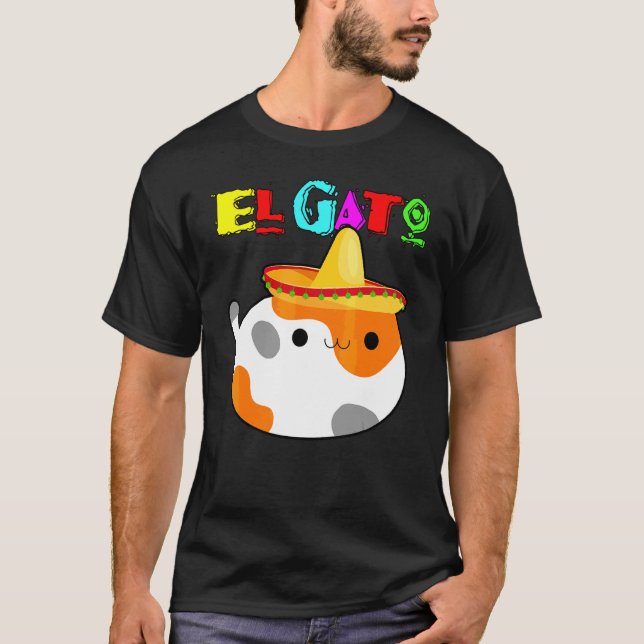 El Gato Calico Cat Cinco de Mayo Latino Kitino T-Shirt (Vorderseite)