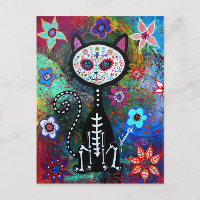 El Gato Cat Dia de los Muertos von Prisarts Postkarte (Vorderseite)