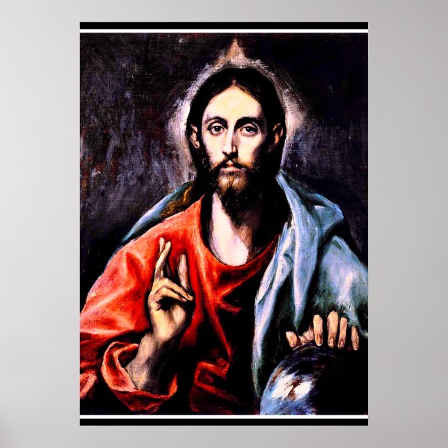 El Greco - Christus als Erlöser, Kunstportrait Poster (Vorne)