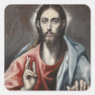 El Greco - Christus segnet Quadratischer Aufkleber