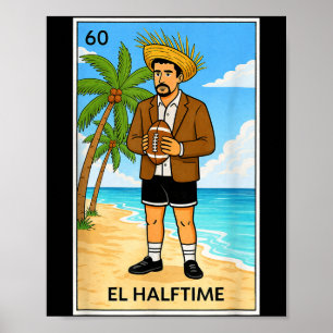 El Halftime Vintage-Fußball-Strand-Illustration Poster