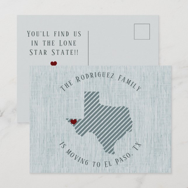 El Paso Blue Linen und Herz Texas Moving Ankündigungspostkarte (Vorne/Hinten)