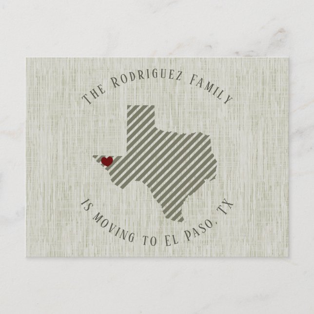 El Paso Green Linen und Herz Texas Moving Ankündigungspostkarte (Vorderseite)