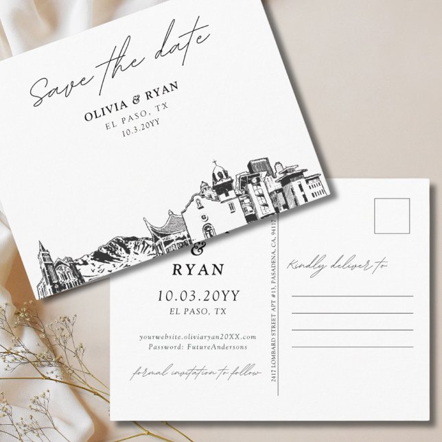 El Paso Save the Date Postcard Elegante Hochzeit Postkarte (El Paso Texas save the date)