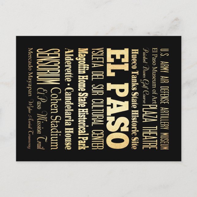 El Paso Stadt Texas Staat Typografie Kunst Postkarte (Vorderseite)
